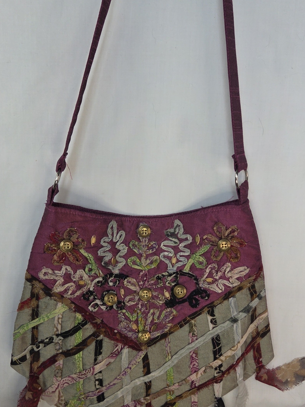 Vintage Maggi B Ribbon Embroidered Boho Cross Body/ Shoulder Bag Purse Pink GUC